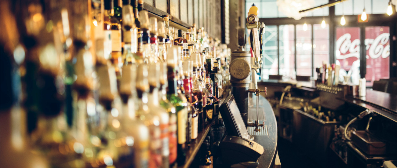 Close-up of liquor bottles in a bar